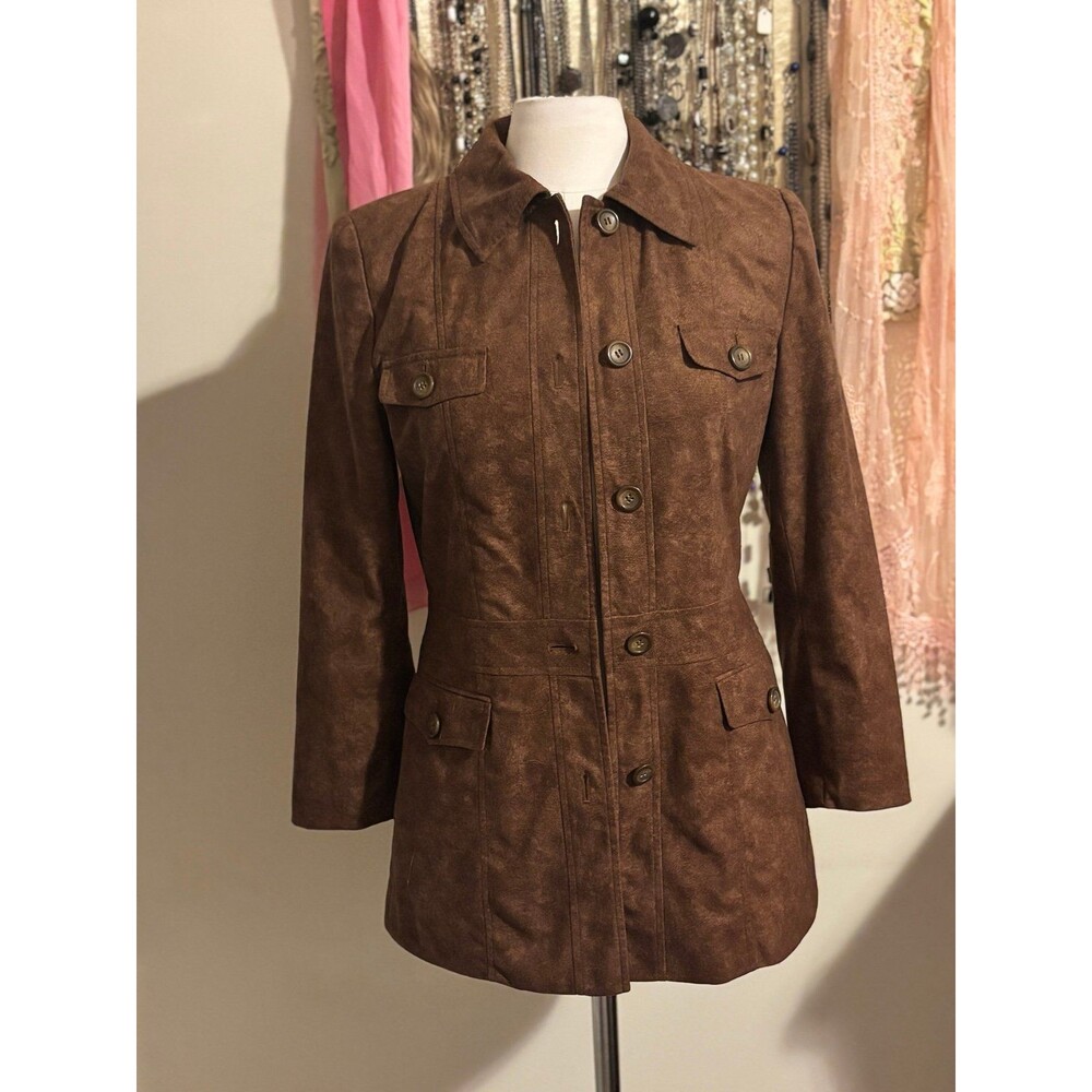 Singace Authentic Brown Suede Style Utility Safari Jacket 90s Boho